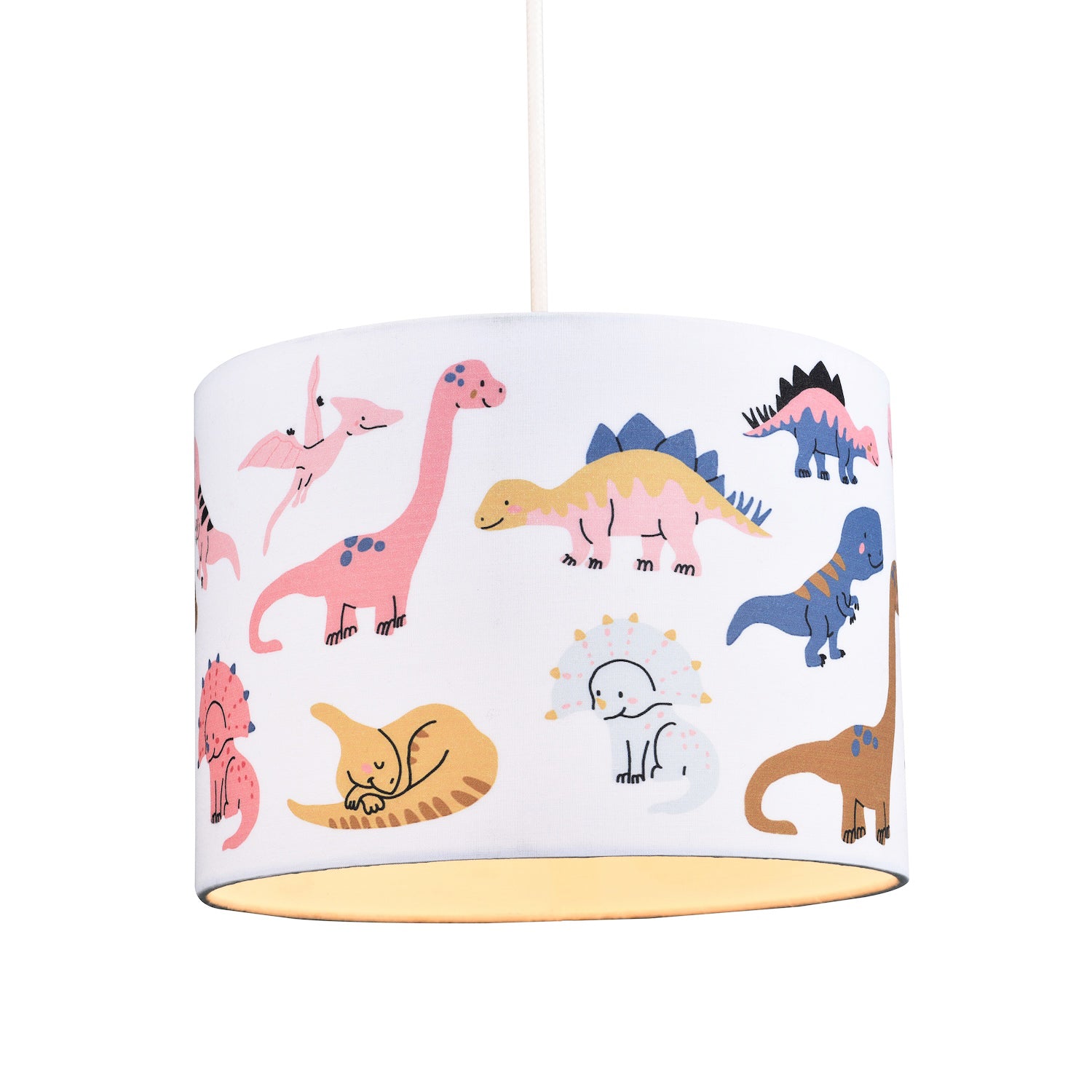 Cute and Fun Childs Colourful Dinosaur Cotton Fabric Lampshade with Inner Lining Image 4