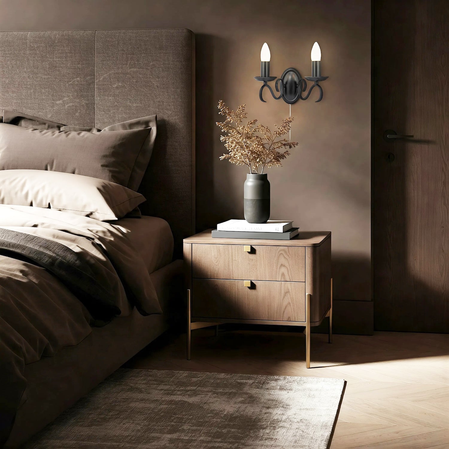 Traditional Wall Light Fixture with Pull Switch and Black Arms and Sconces Image 6