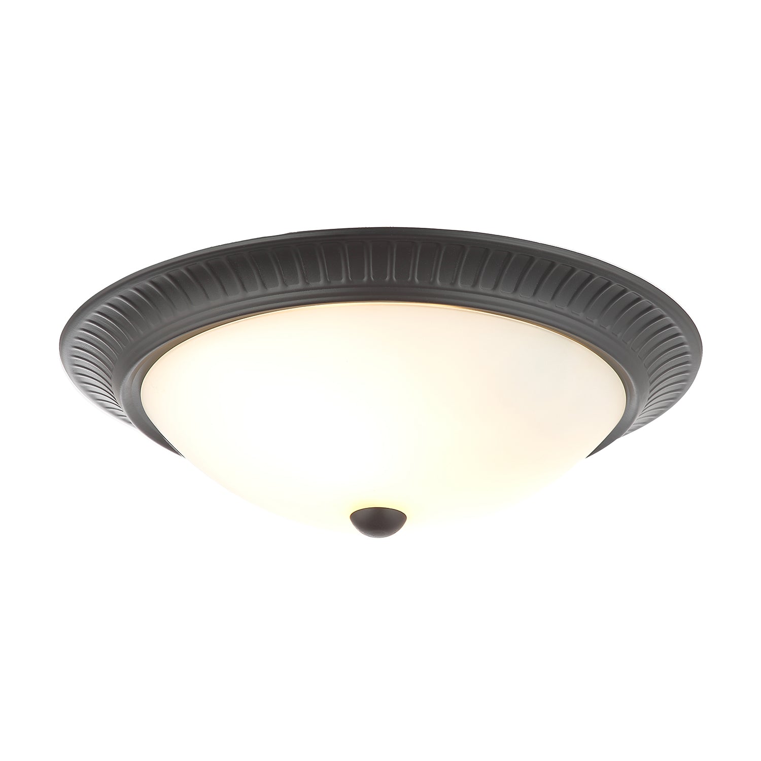 Traditional Matt Black Flush Ceiling Light Fitting with Opal Glass Diffuser Image 2