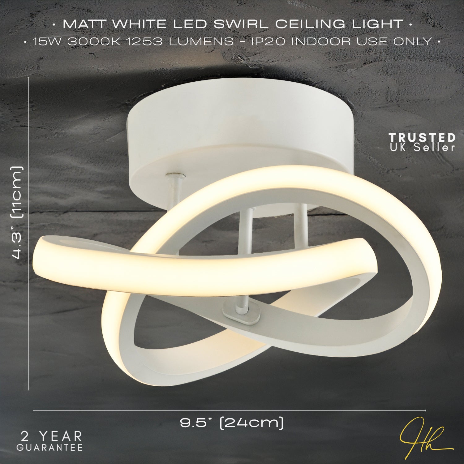 Modern LED White Ceiling Light with Swirl Thick Metal Strip Creates 1253 Lumens Image 8