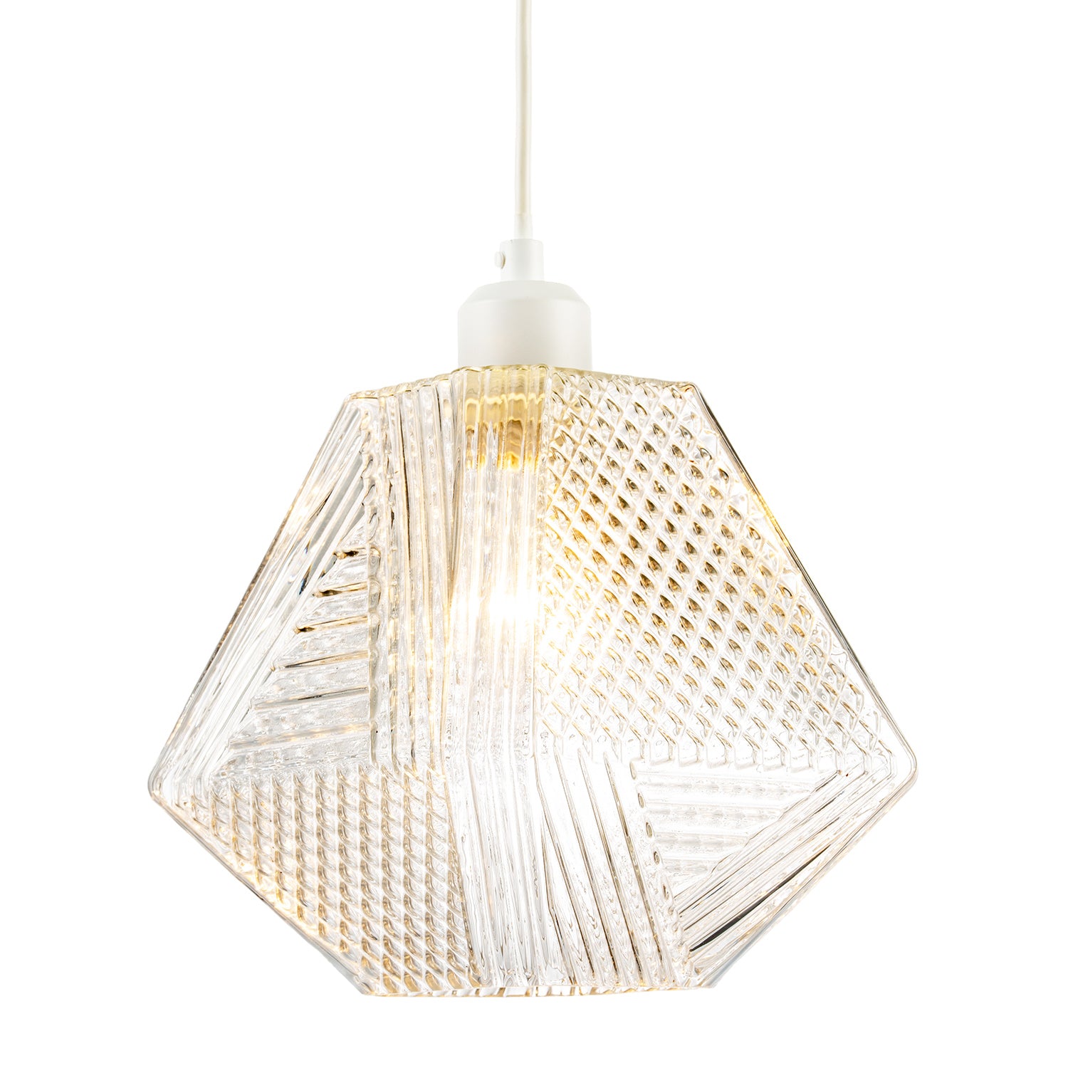 Moulded Clear Glass Pendant Light Shade with Dimples and Etched Lines Image 2
