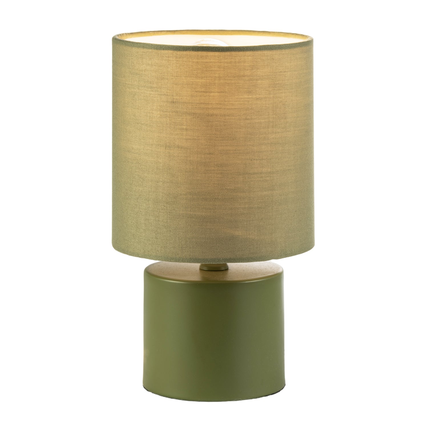 Modern Dusty Olive Green Table Lamp with Cotton Fabric Drum Shade Image 2