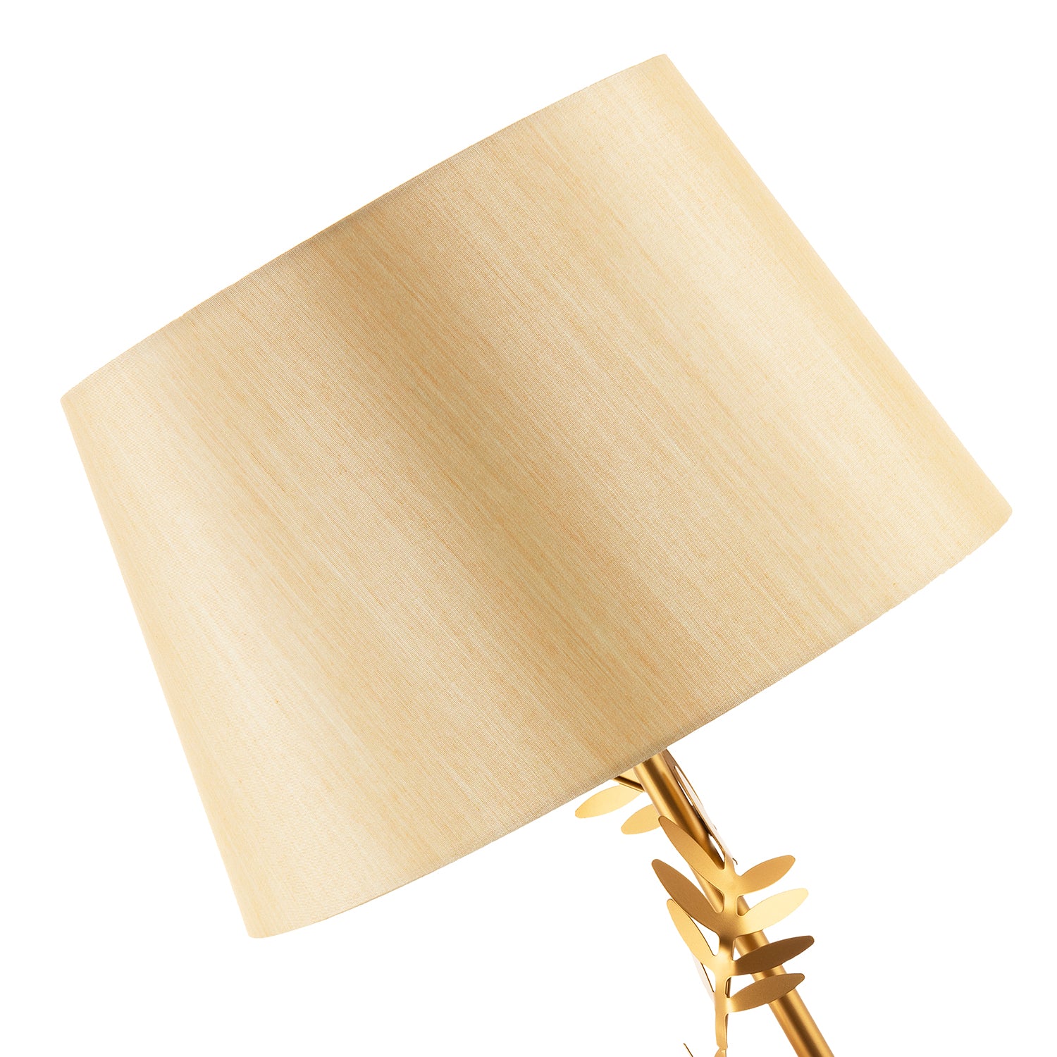 Modern Satin Gold Table Lamp with Twisting Floral Decor and Linen Fabric Shade Image 2