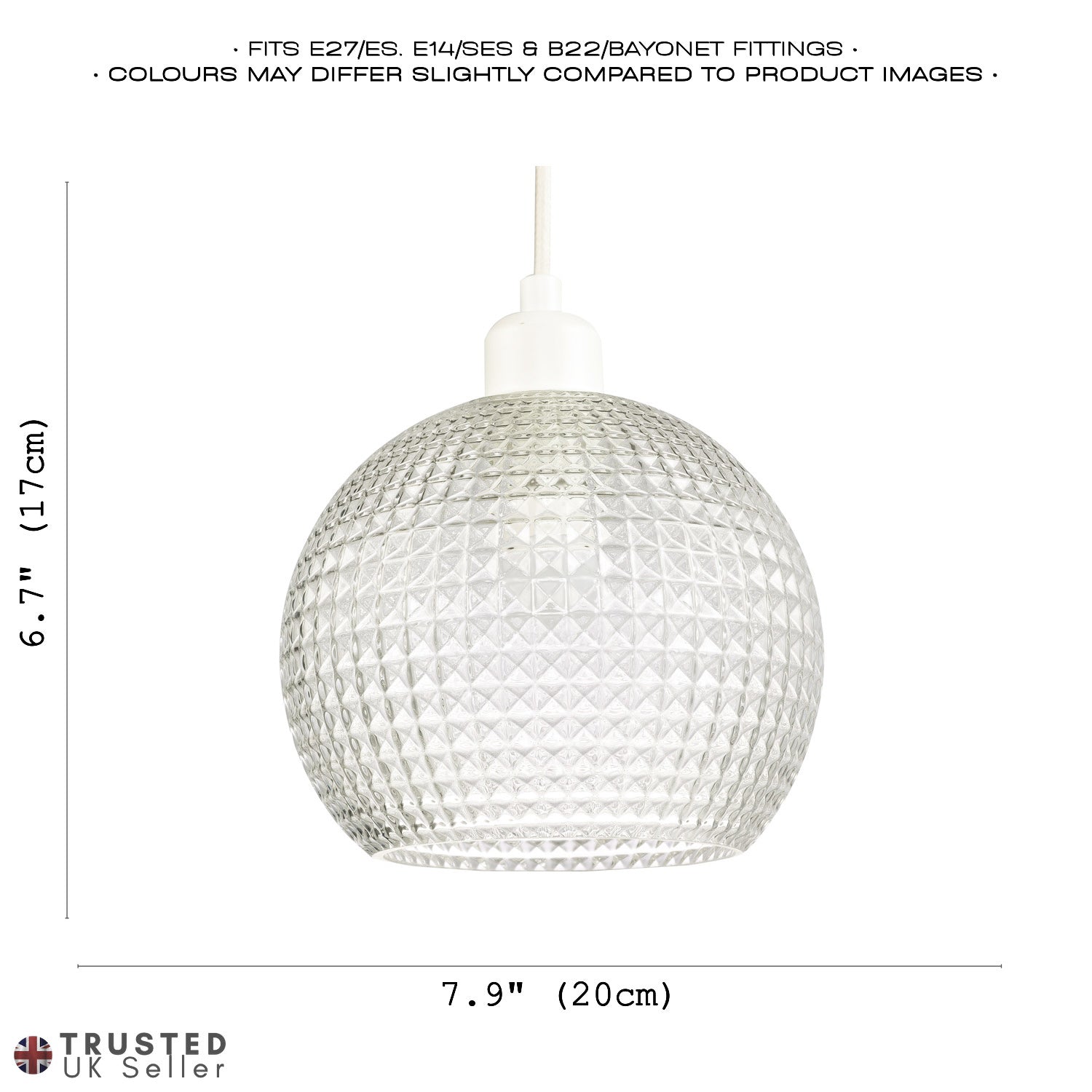 Modern Spherical Clear Glass Pendant Light Shade with Square Diamond Ridges Image 7