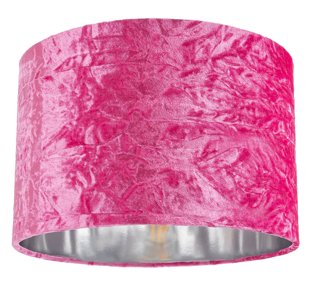 Modern Pink Crushed Velvet 12" Table/Pendant Lamp Shade with Shiny Silver Inner Image 1