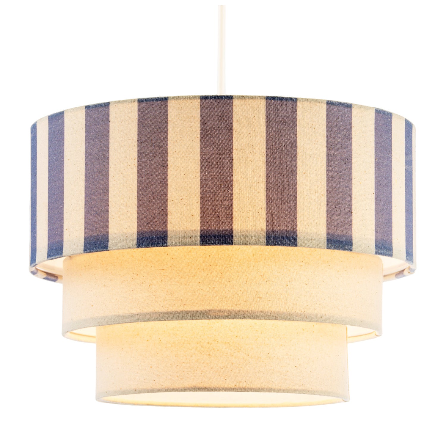 Modern Three Tier Pendant Light Shade with Dusty Amparo Blue Stripes Image 2