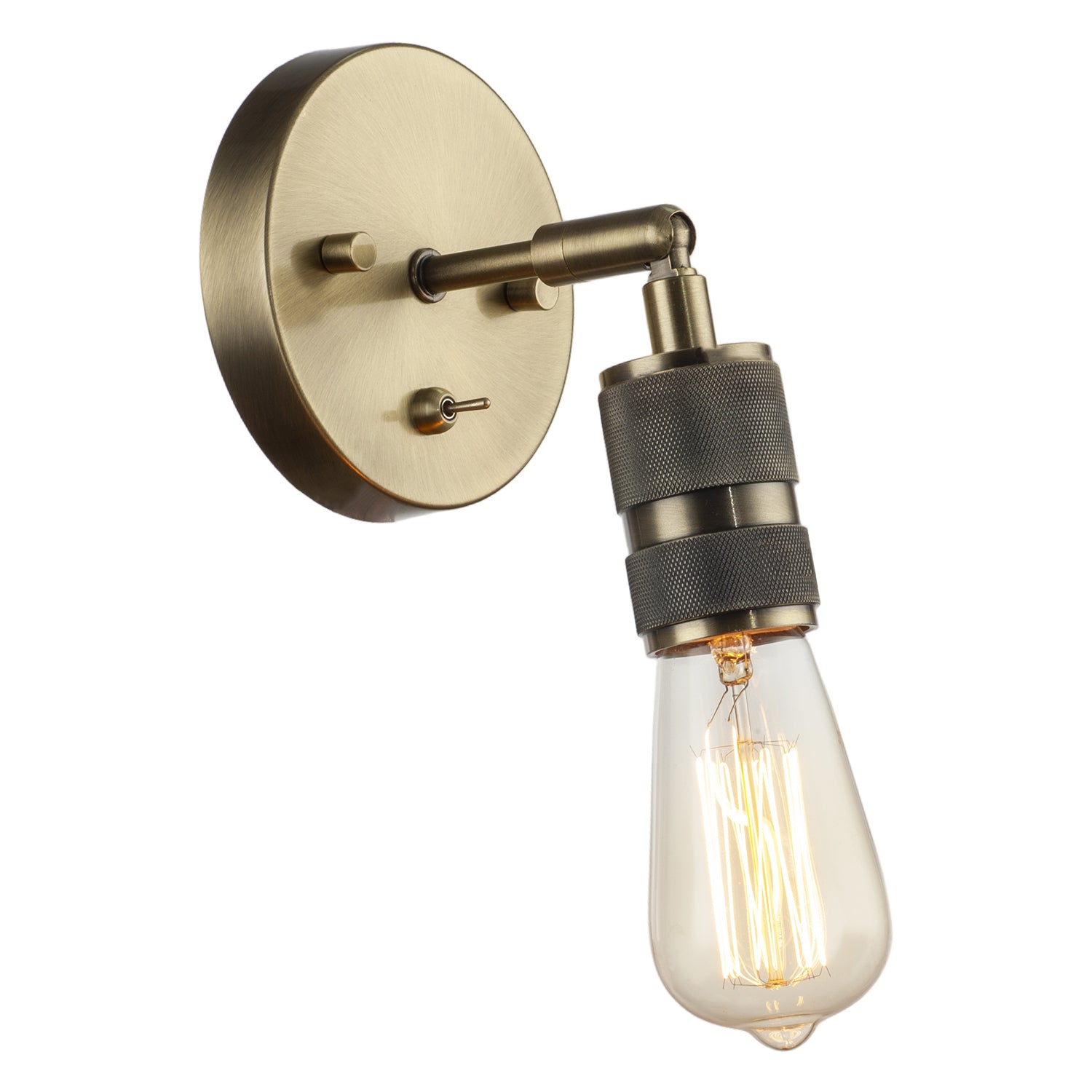 Antique Brass Switched Wall Light with Adjustable Knurled Metal Head Image 4