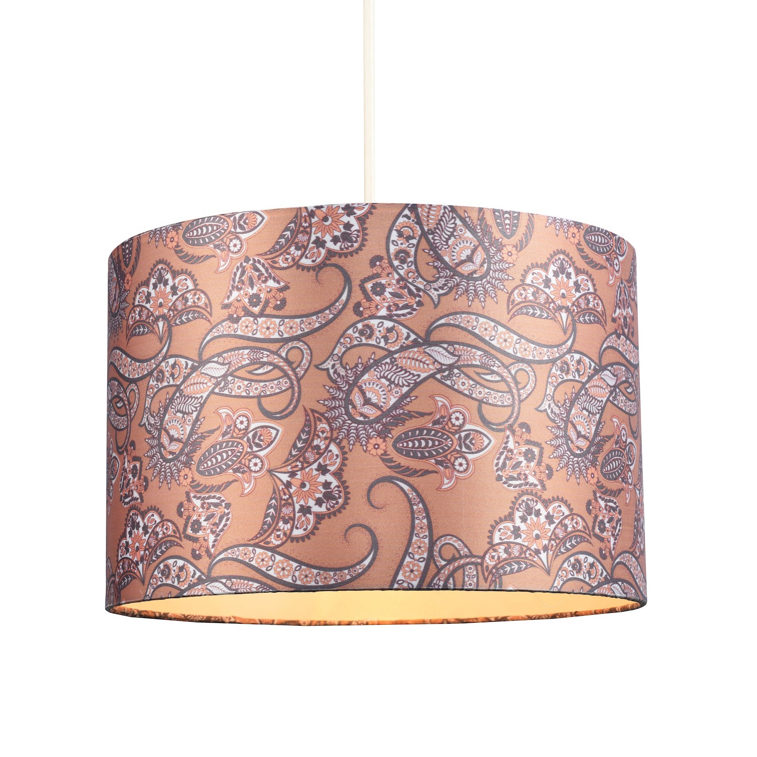 Oriental Ethnic Print Satin Fabric Lamp Shade in Pale Orange with Cream Inner Image 4