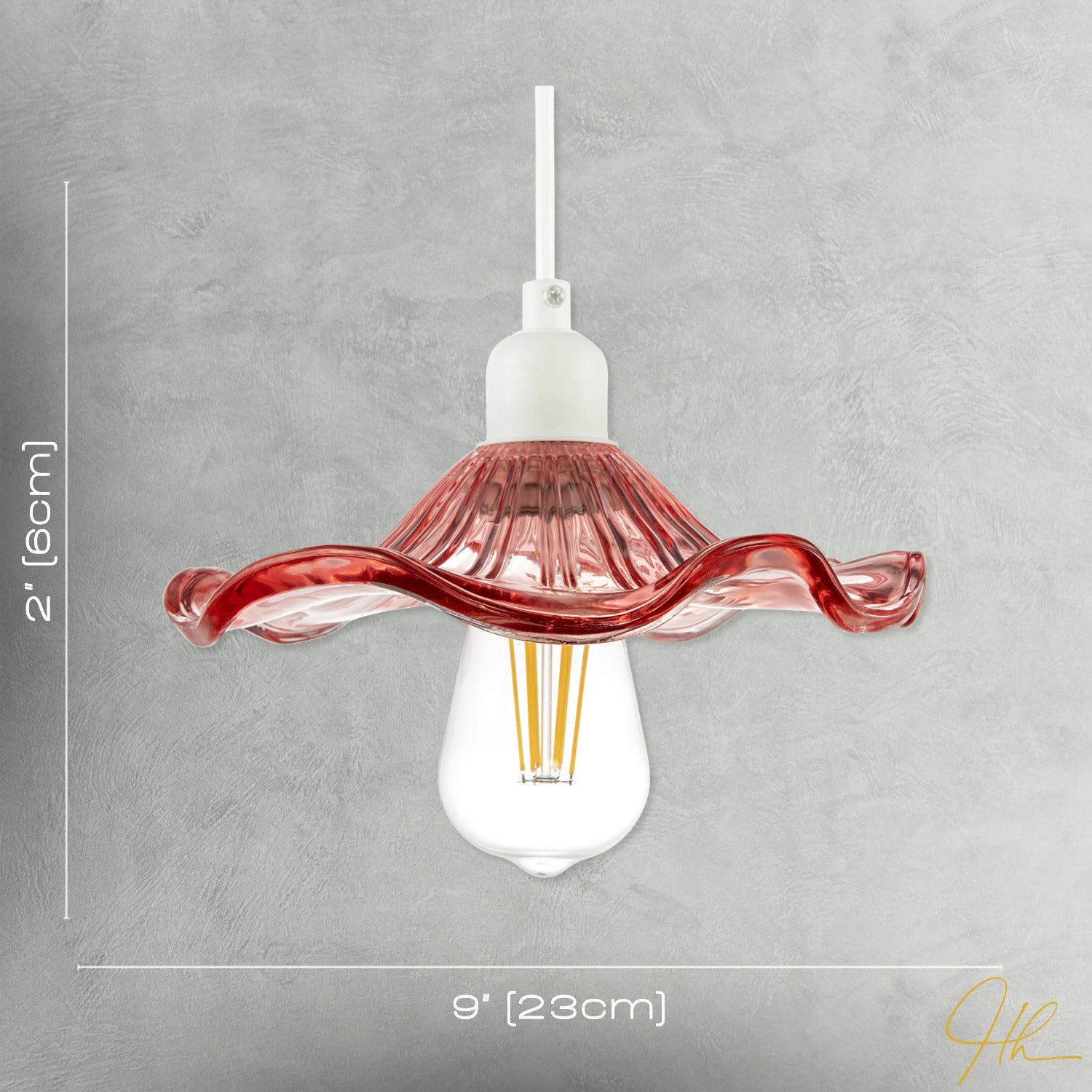 Designer Ribbed Rose Pink Glass Pendant Shade with Wavy Ruffled Edge Image 7