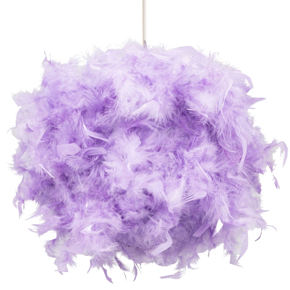 Contemporary and Unique Large Lilac Real Feather Decorated Pendant Light Shade Image 1