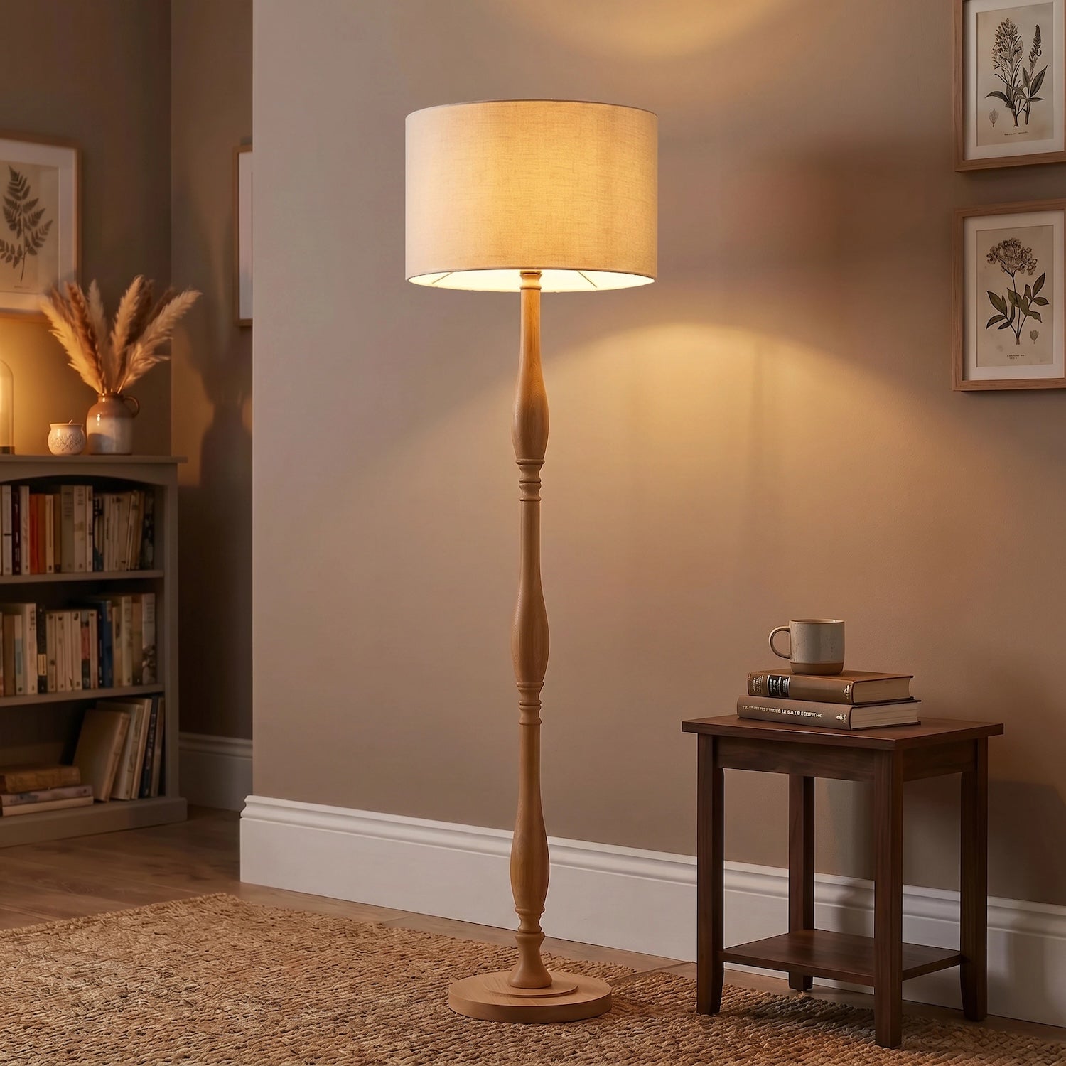 Traditional Oak Wood Floor Lamp Base with Sleek Triple Segment Design Image 6