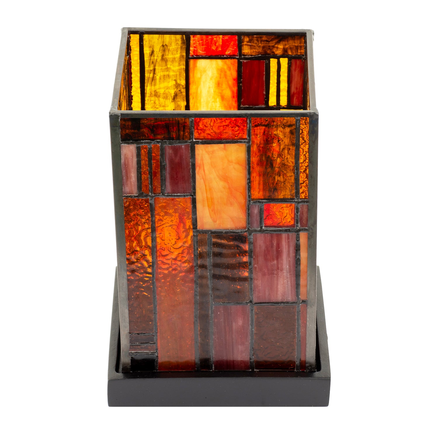 Designer Art Deco Tiffany Glass Table Lamp in Orange and Dusty Red Image 5