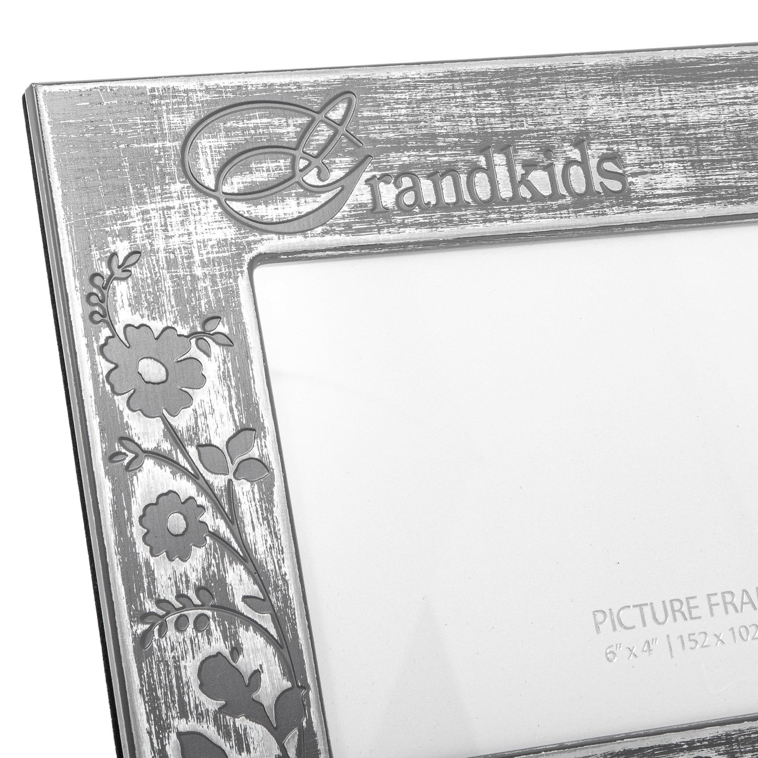 Galvanised Brushed Silver Grandkids Sentiment Picture Frame with Floral Decor Image 3