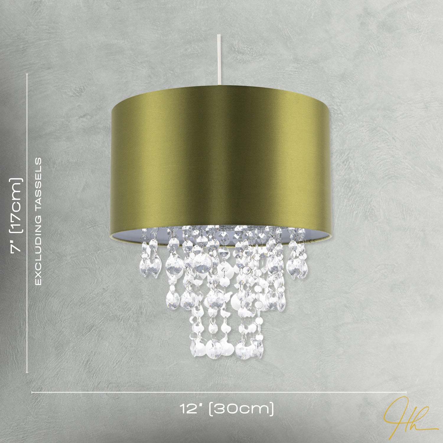 Modern Olive Green Satin Fabric Pendant Shade with Clear Acrylic Drops Image 7
