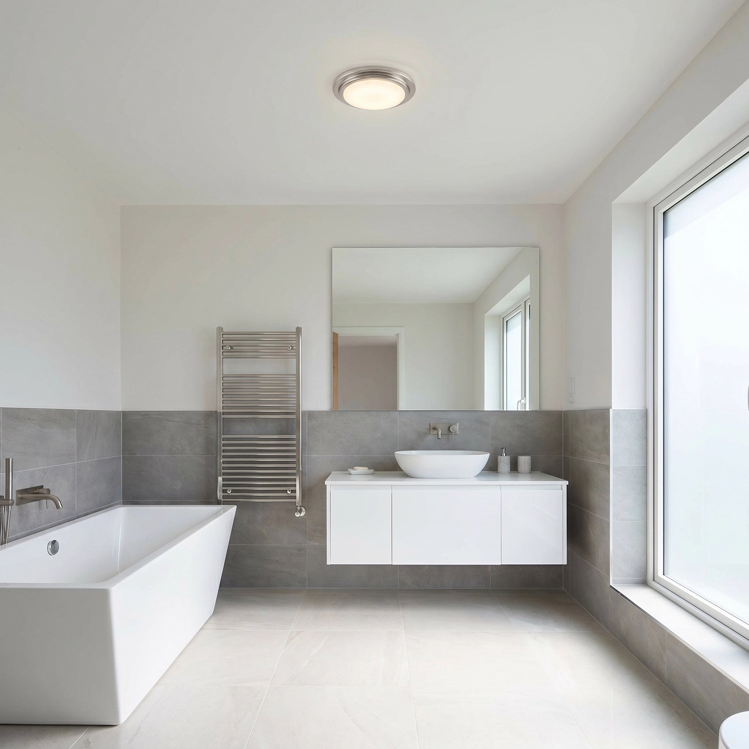 Modern Chic Satin Nickel Flush LED Bathroom Ceiling Light Fitting Image 6