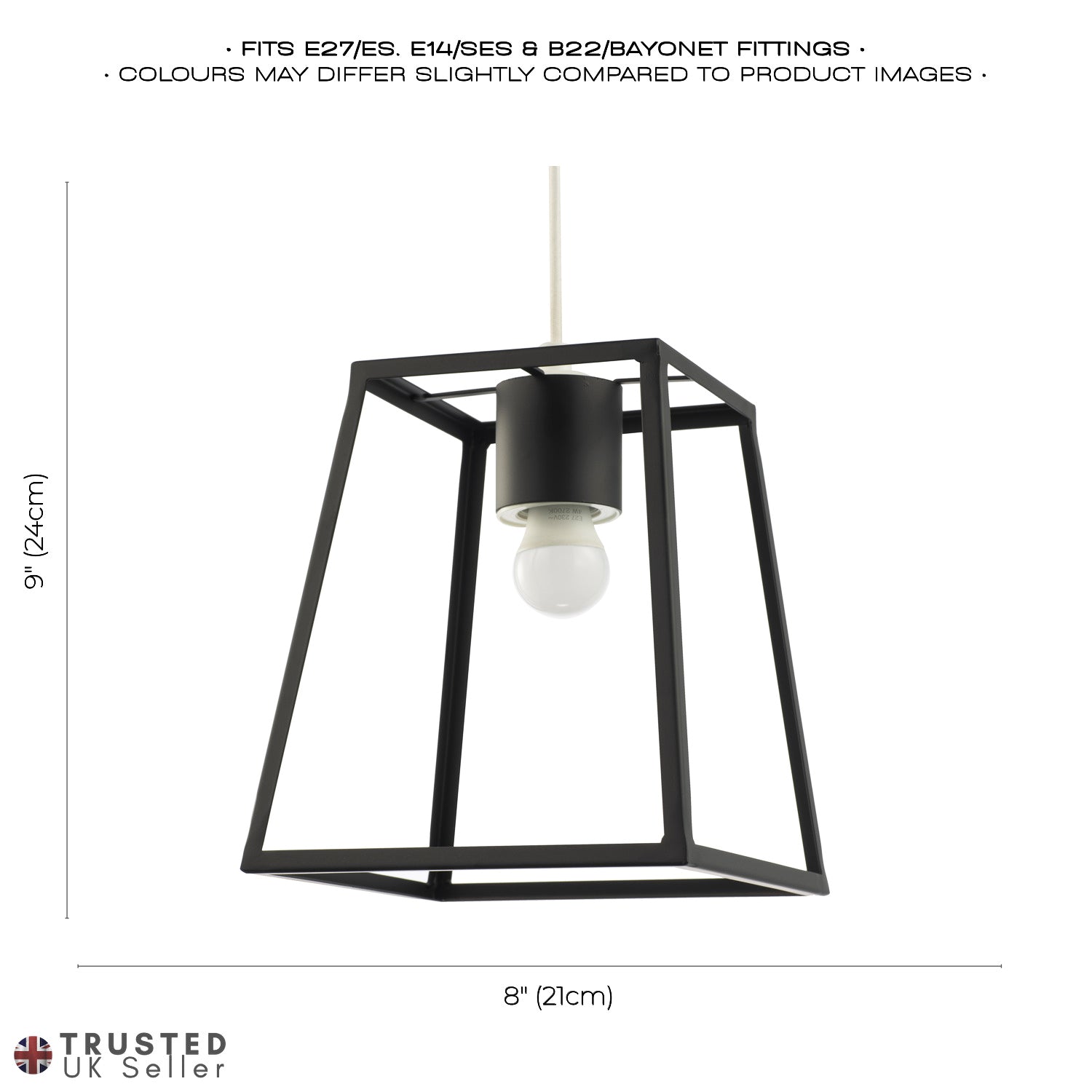 Industrial Lantern Pendant Light Shade in Matte Black with Square Top and Bottom Image 7