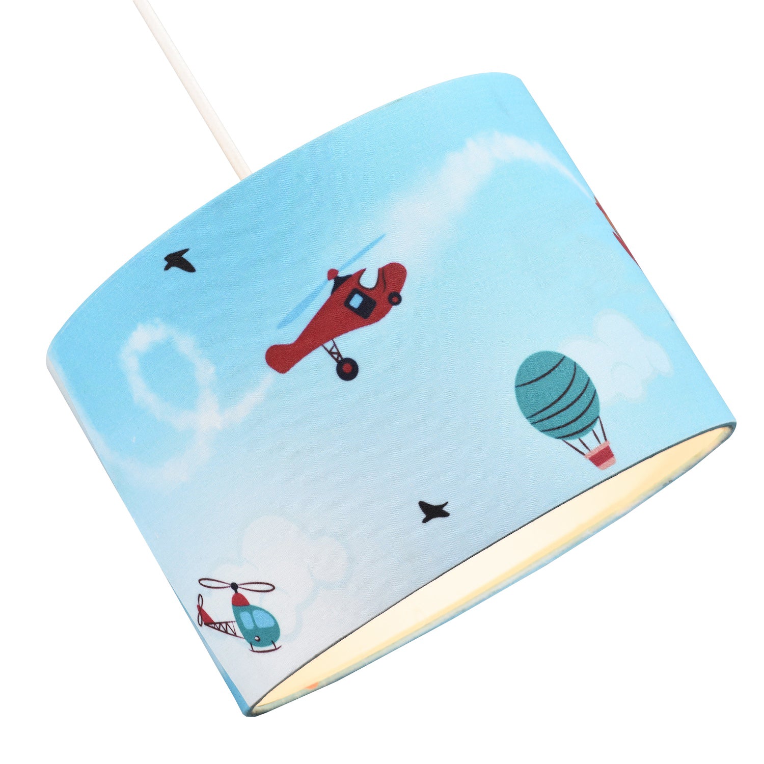 Sky Blue Kids Lampshade with Planes Hot Air Balloons and Helicopter Designs Image 2