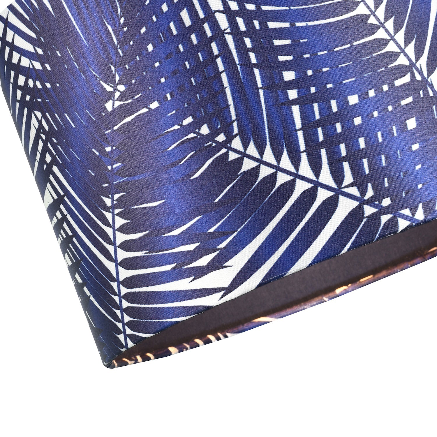 Modern Navy Midnight Blue Palm Leaves Drum Lamp Shade in Shimmer Satin Fabric Image 3