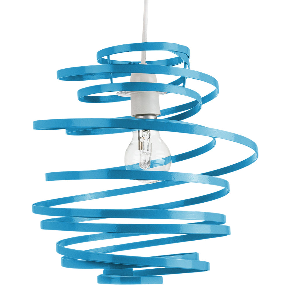 Contemporary Teal Gloss Metal Double Ribbon Spiral Swirl Ceiling Light Pendant Image 1