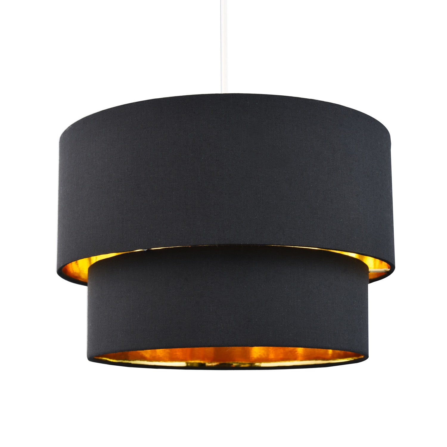 Modern Jet Black Cotton Double Tier Ceiling Shade with Shiny Golden Inner Image 1