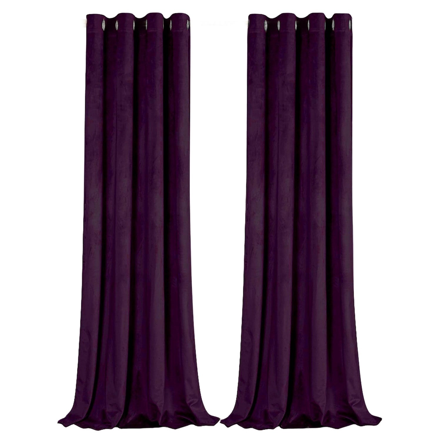 Plum Purple Velvet Blackout Eyelet Curtains - 46x63 Inch Drop - Pair Image 1