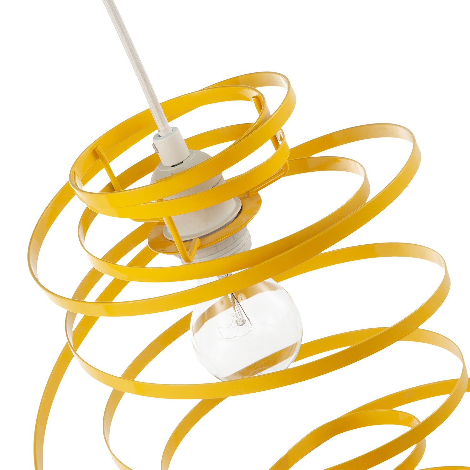 Designer Yellow Gloss Metal Double Ribbon Spiral Swirl Pendant Shade Image 5