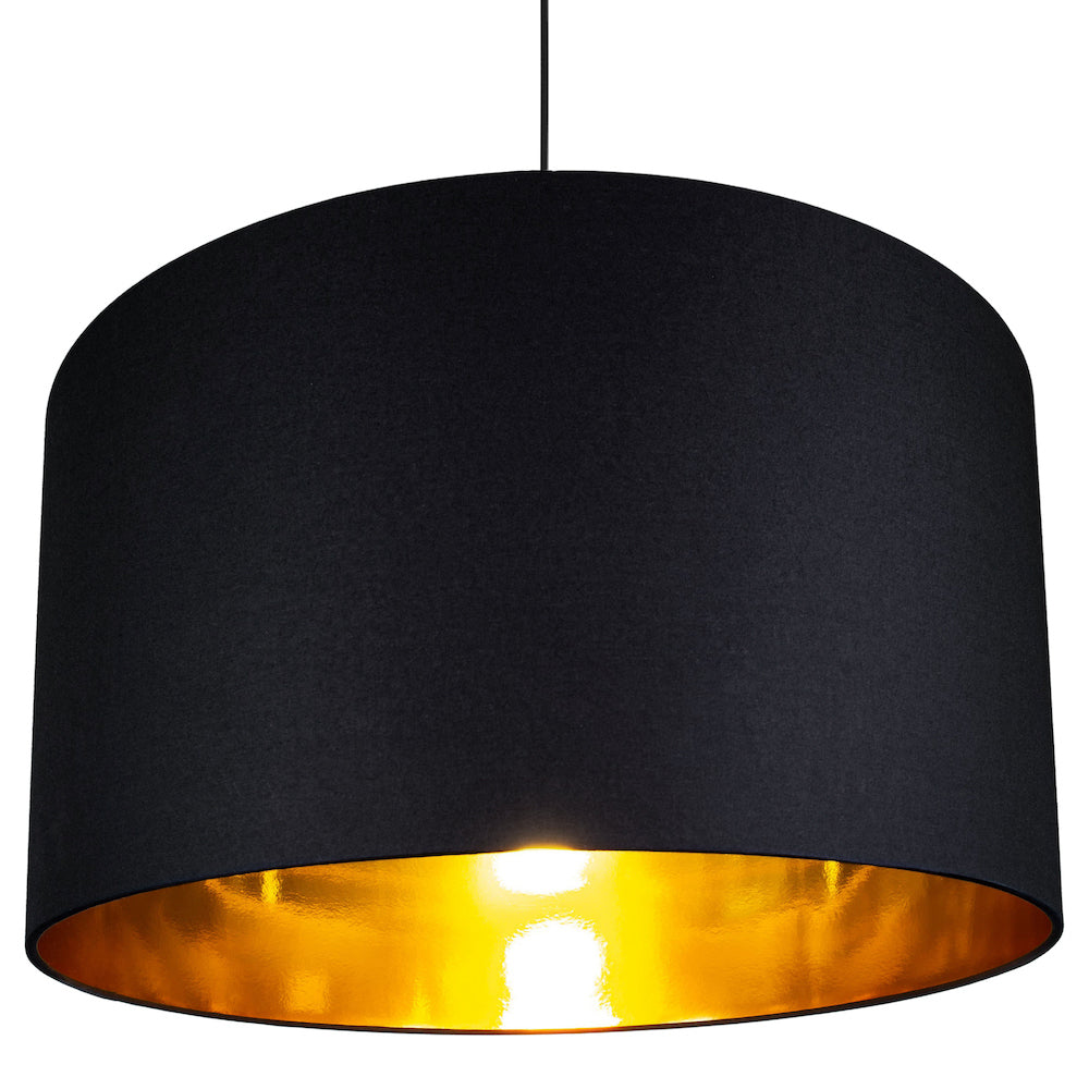 Contemporary Black Cotton 20" Floor/Pendant Lamp Shade with Shiny Gold Inner Image 4