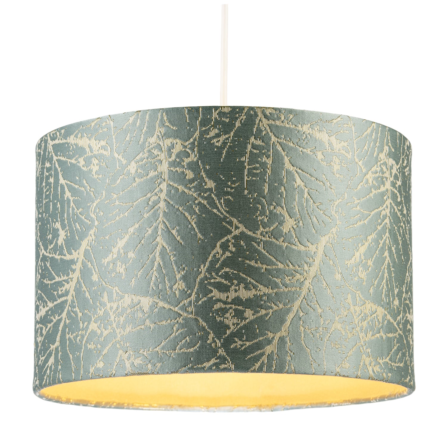 Abstract Botanical Motif Jacquard Fabric Lamp Shade in Silver Duck Egg Image 2