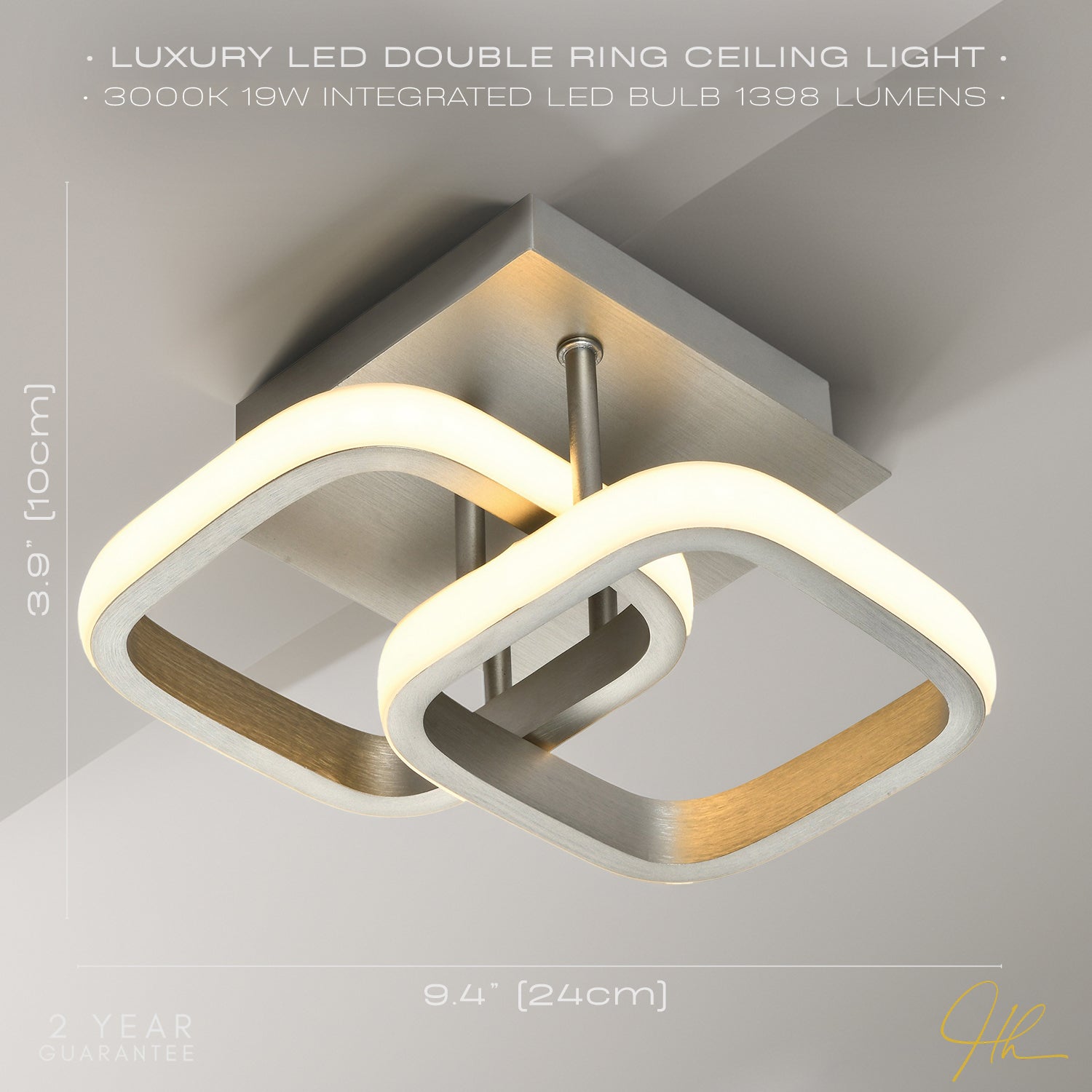 Contemporary Compact Double Head 40w LED Ceiling Light Fitting in Brushed Nickel Image 5