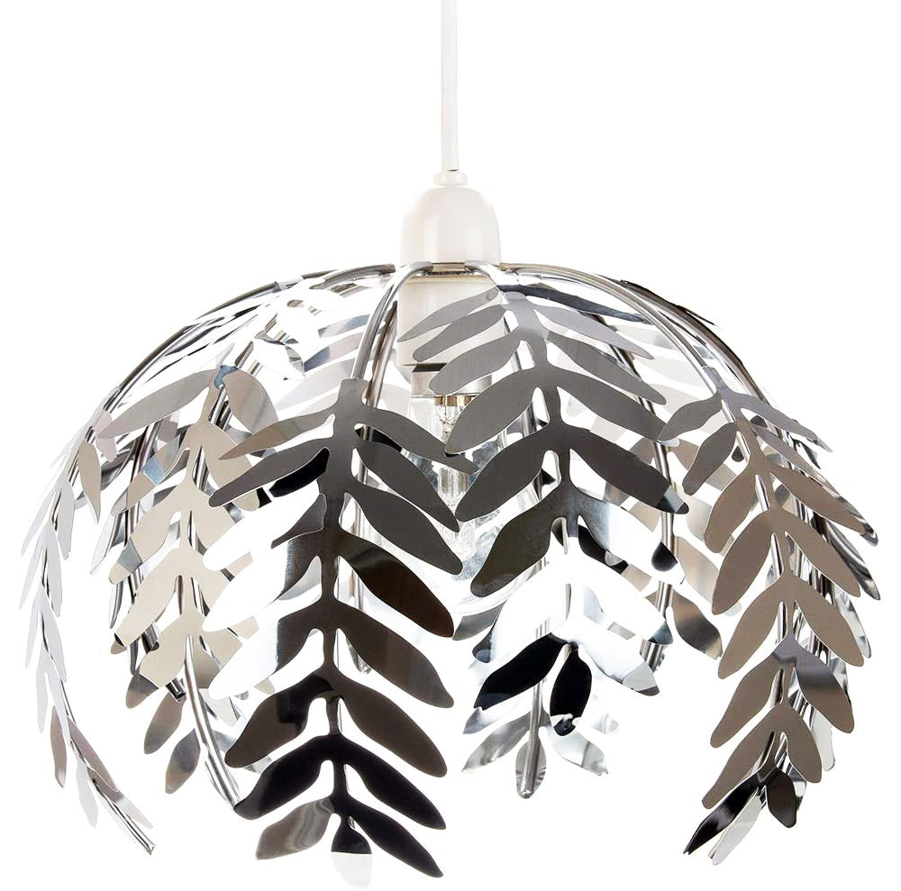 Traditional Fern Leaf Design Ceiling Pendant Light Shade in Silver Chrome Finish Image 2