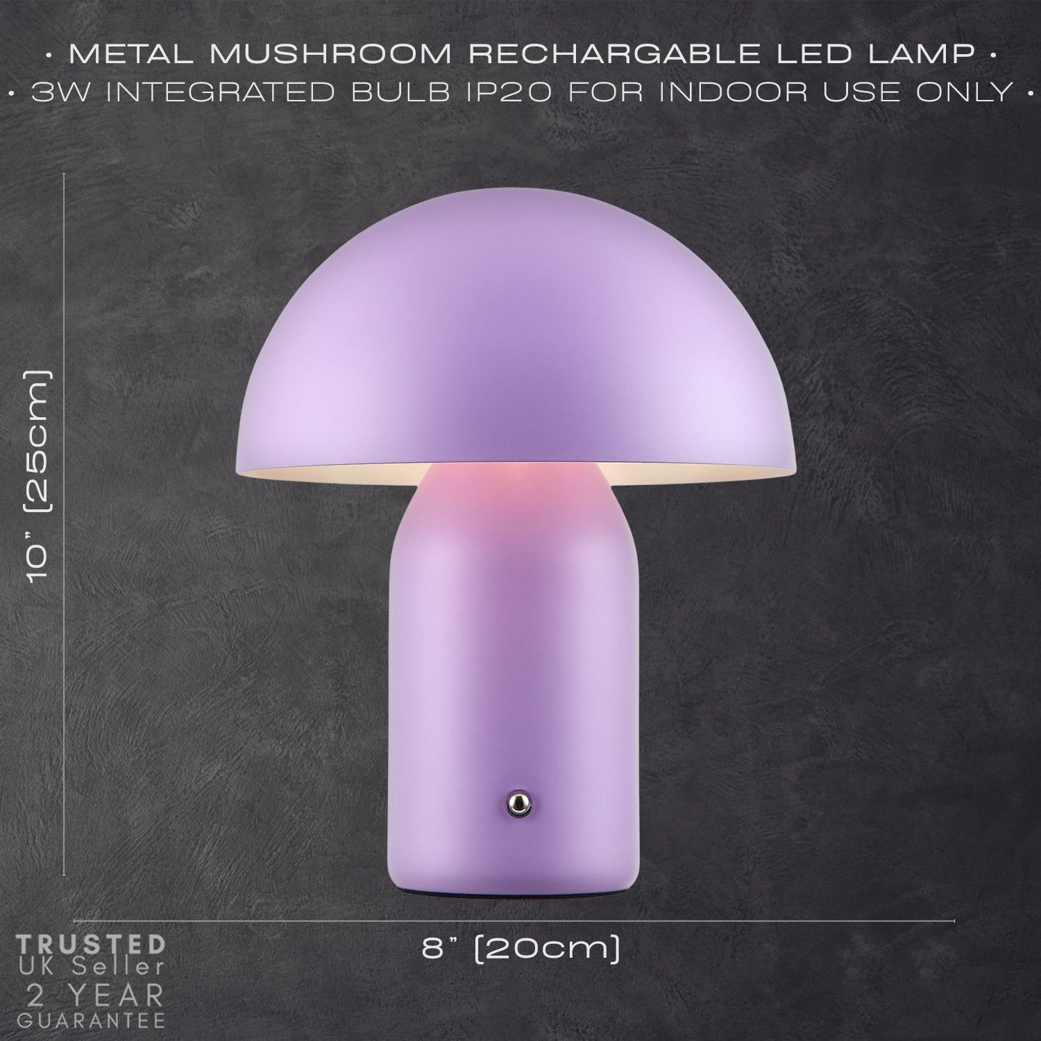 Modern Rechargeable Mushroom Table Lamp in Mat Lilac with Touch Dimmer Button Image 7