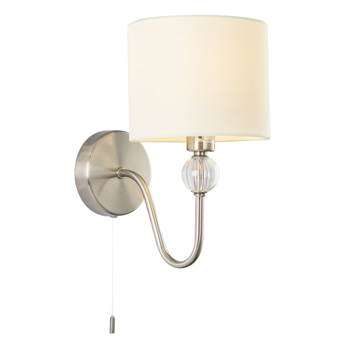 Sleek Bedside Wall Light in Satin Nickel with Pull Switch and Shade Image 2
