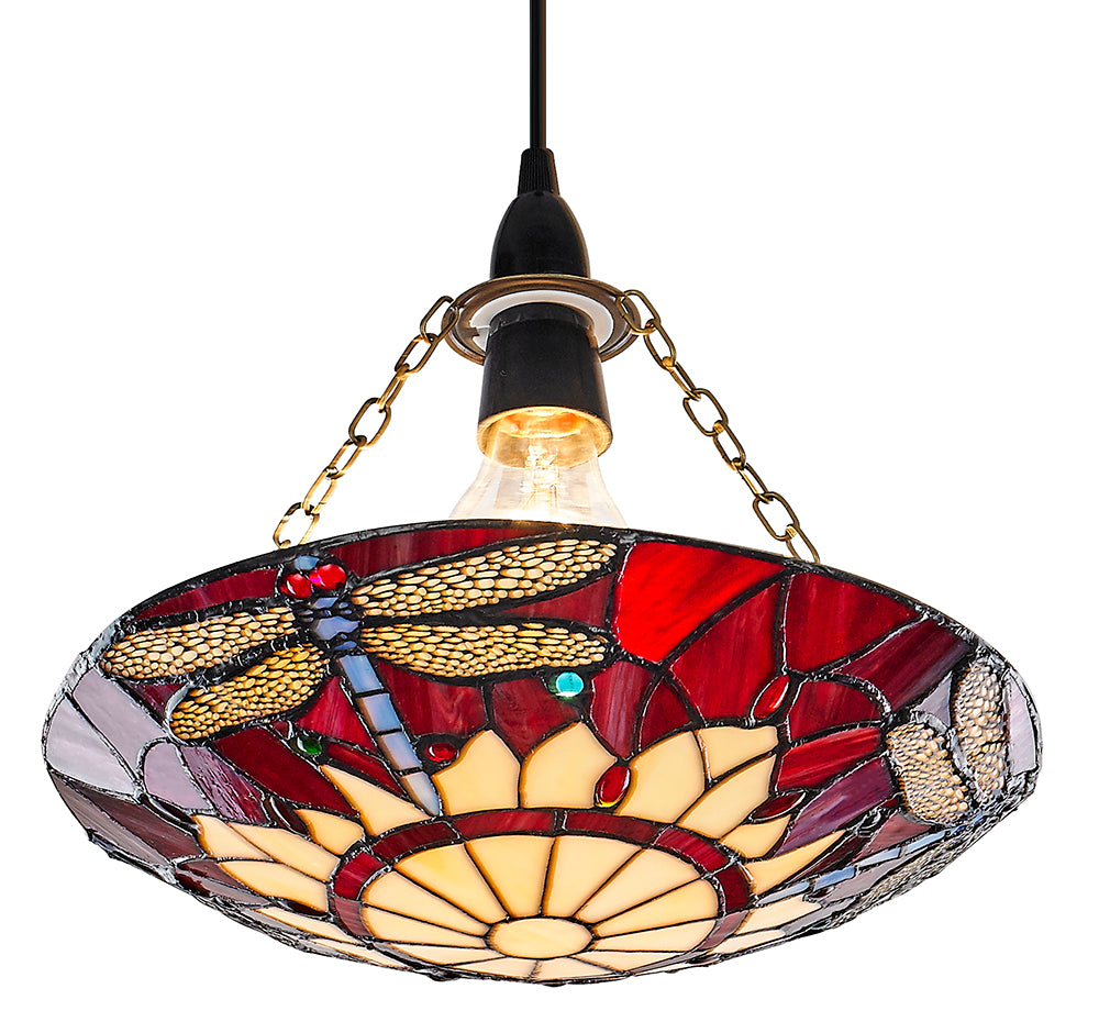 Traditional Red Dragonfly Tiffany Glass Easy Fit Pendant Shade Image 1