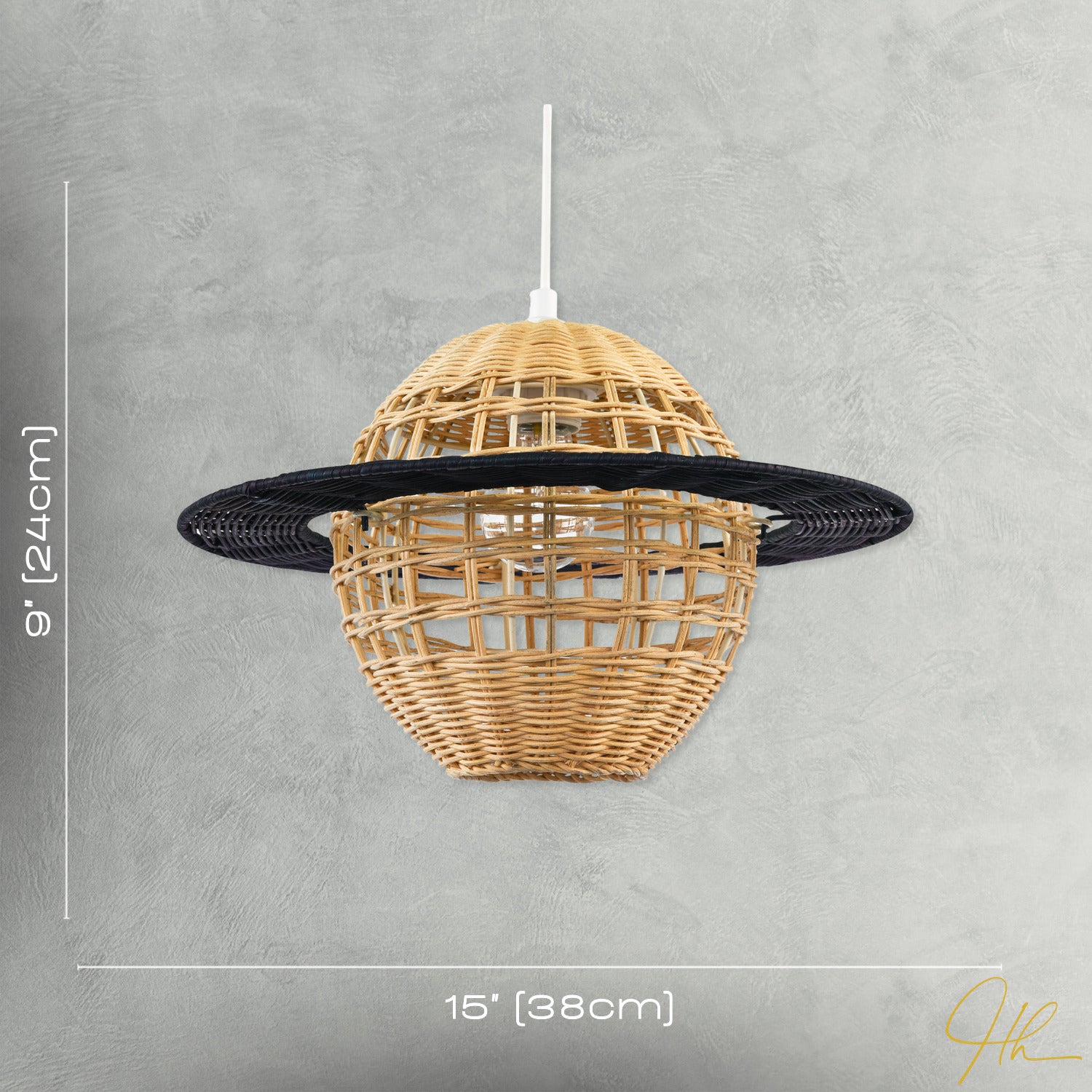 Saturn Planet Childrens Pendant Light Shade in Brown and Black Rattan Image 7