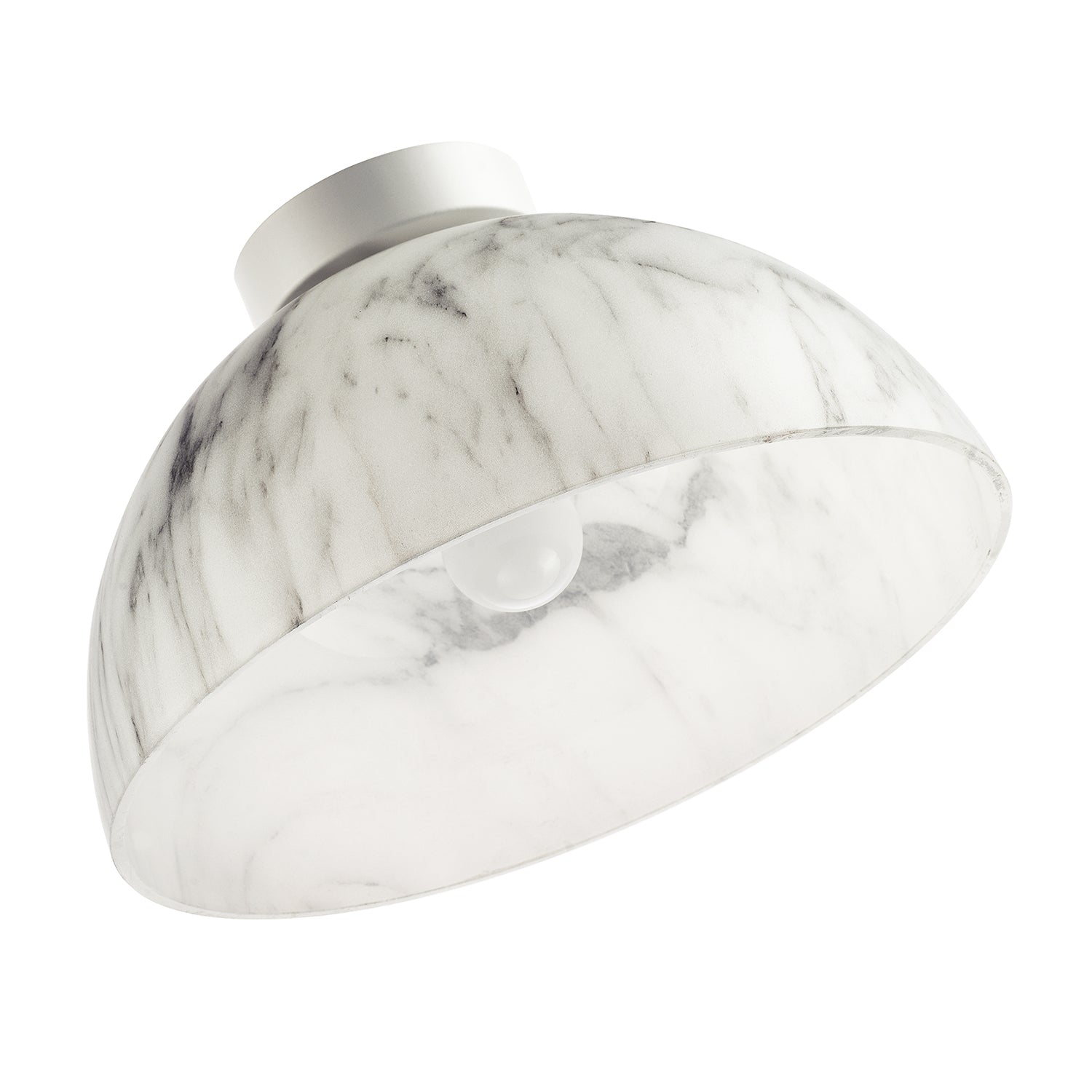 Modern White Marble Effect Domed Glass Ceiling Light with Gloss Metal Backplate Image 4