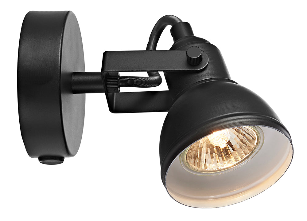 Unique Industrial Designed Matt Black Switched Wall Spot Light Image 1