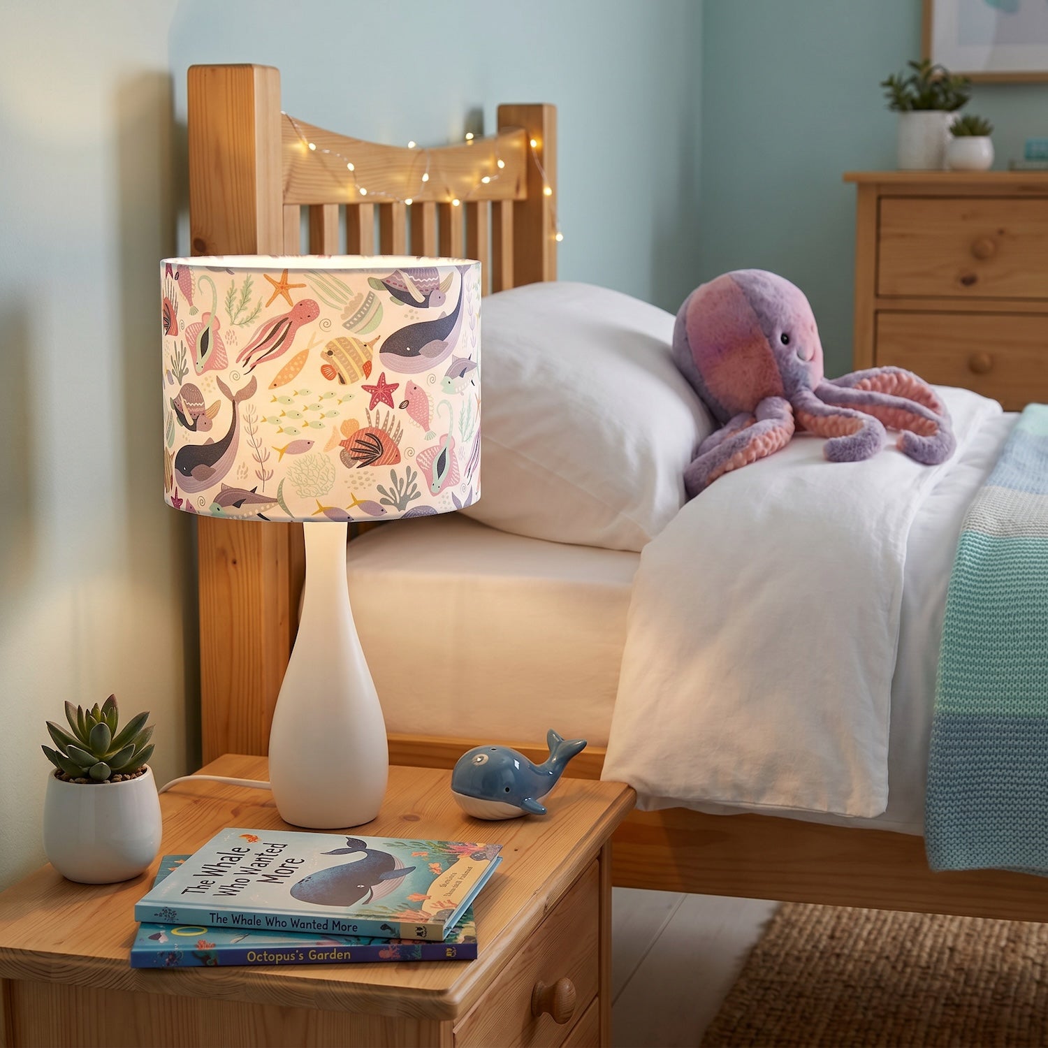 Underwater Designed Fabric Lampshade with Whales Turtles Tropical Fish Image 6