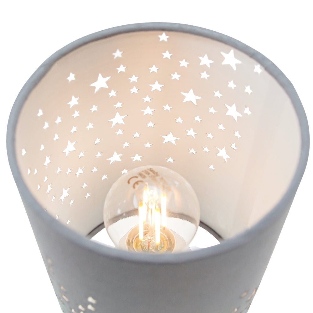 Beautiful Stars Decorated Children/Kids Soft Grey Cotton Bedside Table Lamp Image 2