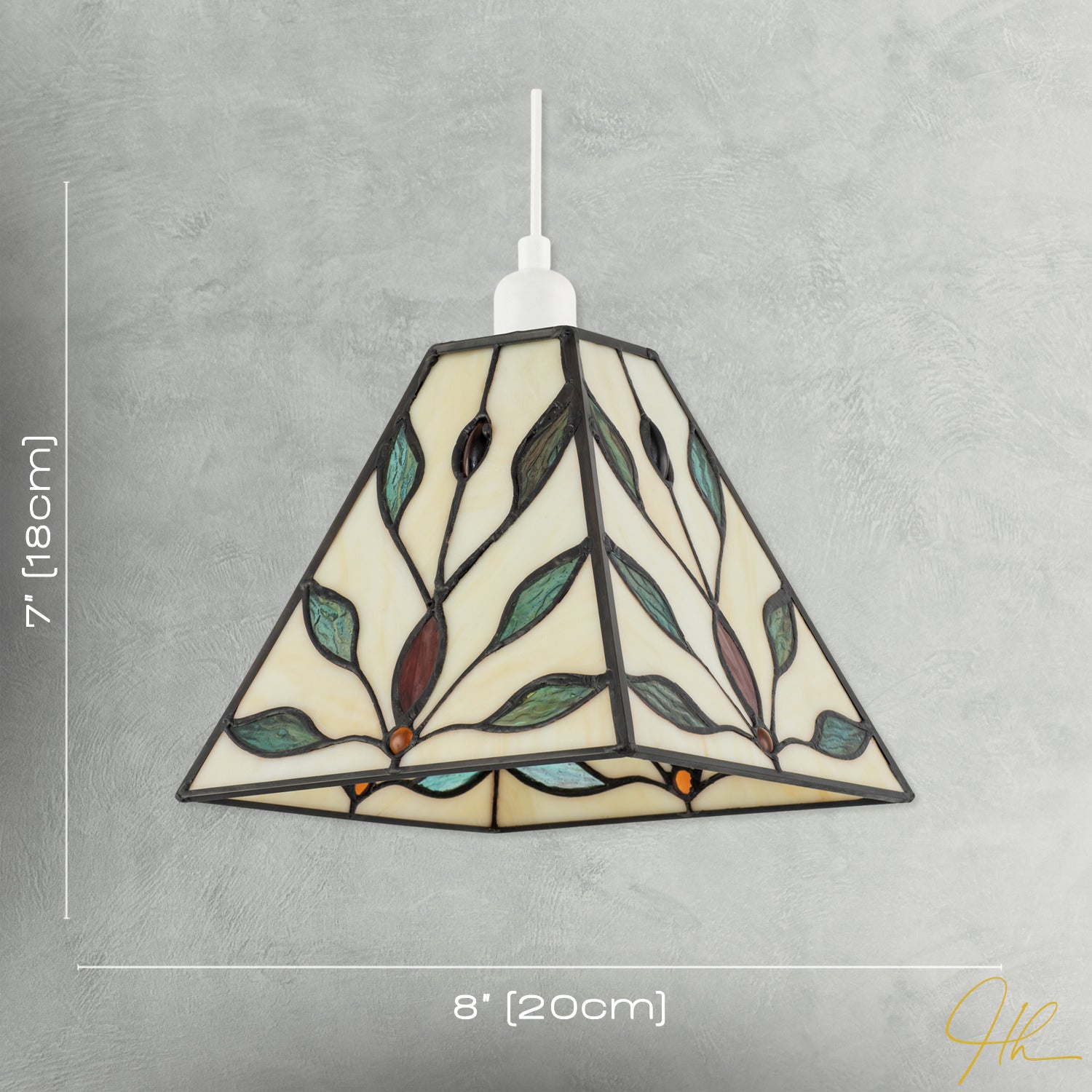 Square Tiffany Glass Pendant Light Shade with Emerald Green Leaves Image 7