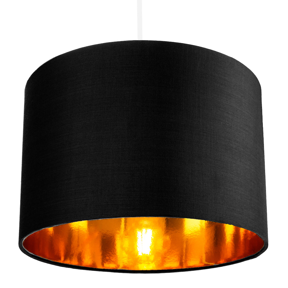 Contemporary Black Cotton 12" Table/Pendant Lamp Shade with Shiny Golden Inner Image 6