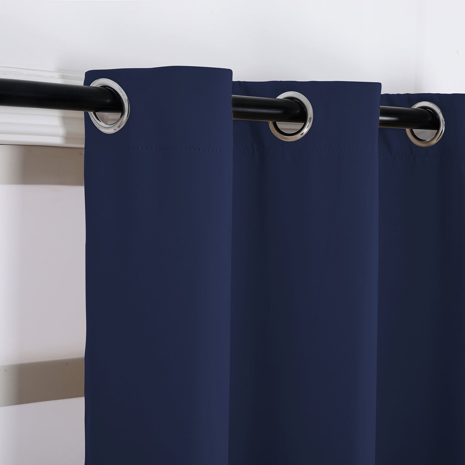 Midnight Blackout Curtains - Navy Blue Thermal Eyelet - 46 x 72 Drop - 2 Panel Image 5