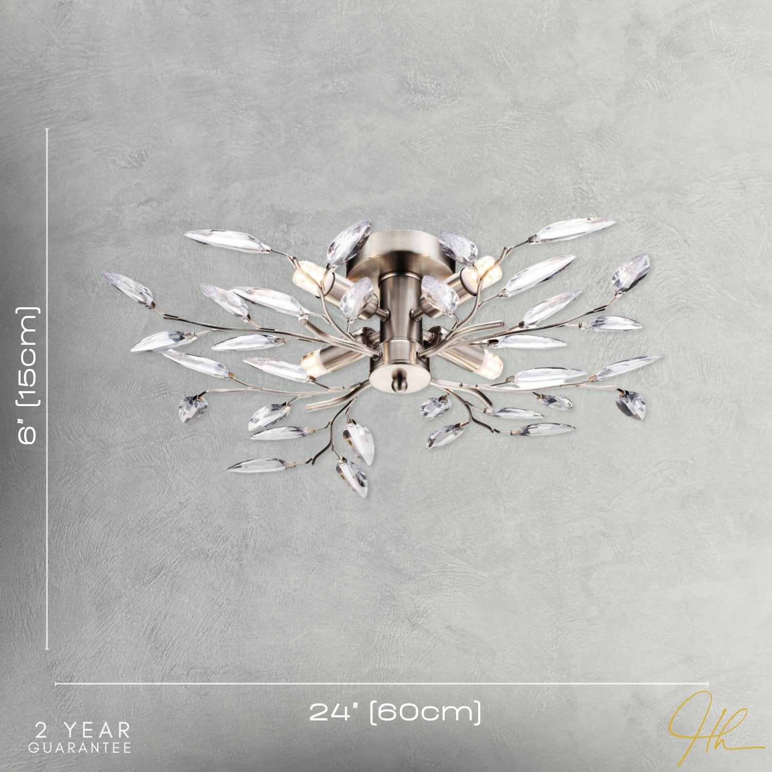 Modern Birch 4 Light Semi Flush Satin Chrome Ceiling Light with Clear Leaves Image 7