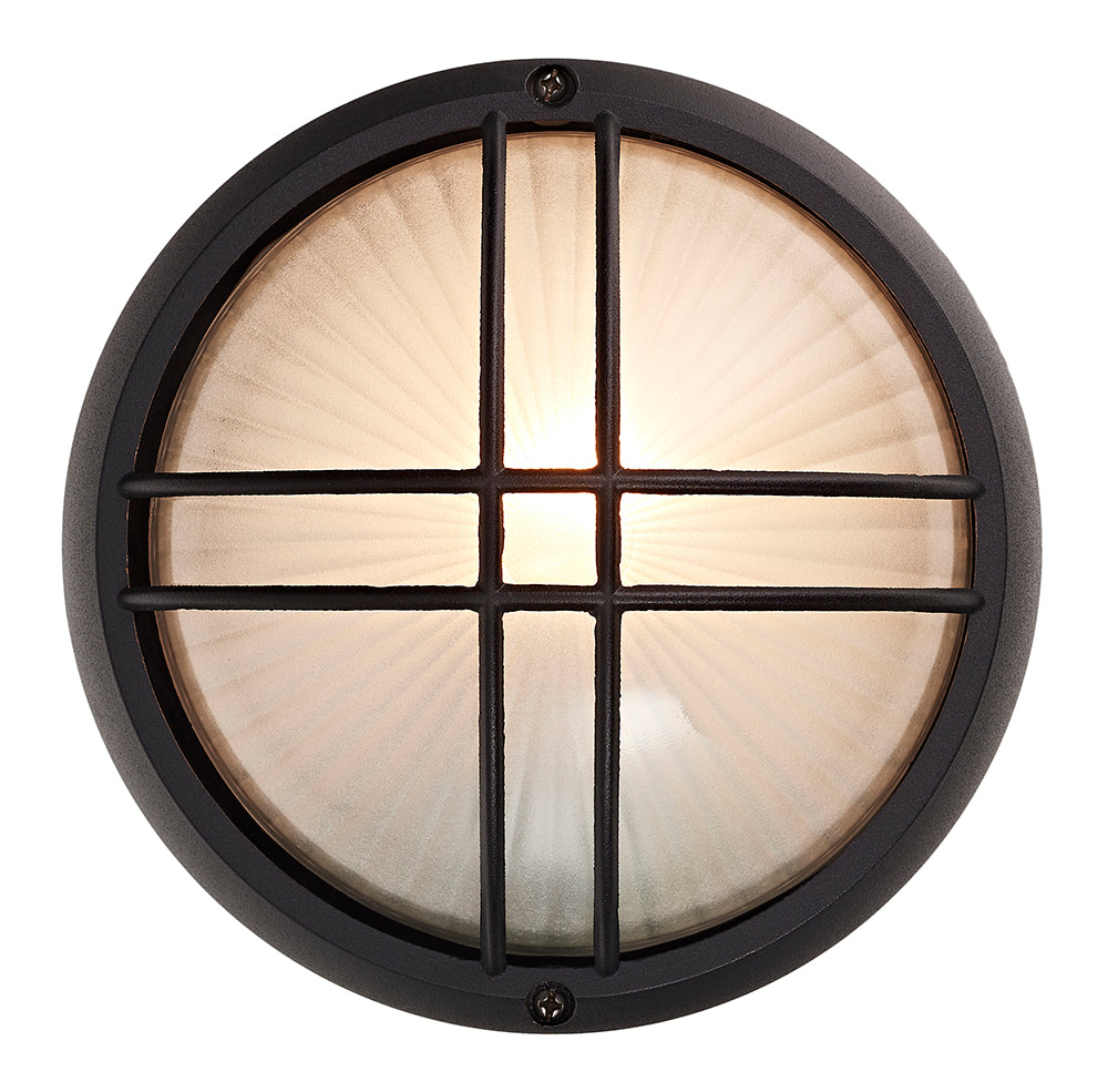 Matt Black Die Cast Aluminium Outdoor Circular Bulkhead Porch or Wall Light Image 2