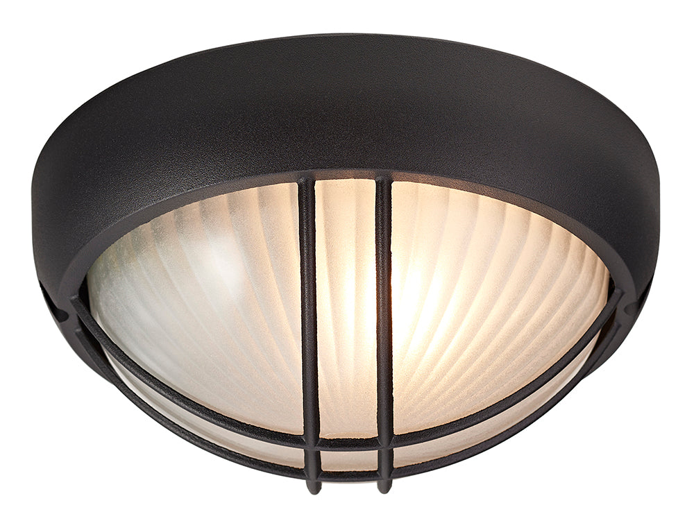 Matt Black Die Cast Aluminium Outdoor Circular Bulkhead Porch or Wall Light Image 1