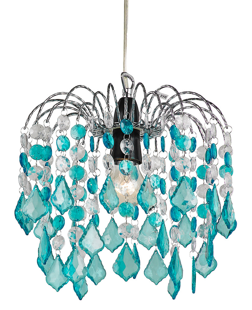 Teal Acrylic Easy Fit Pendant Light Shade with Chrome Metal Frame Image 1