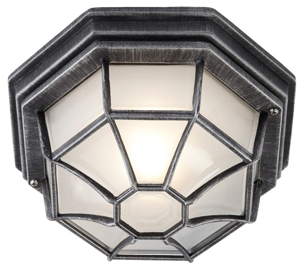 Traditional Hexagonal Black/Silver Flush Ceiling Porch Light Image 1