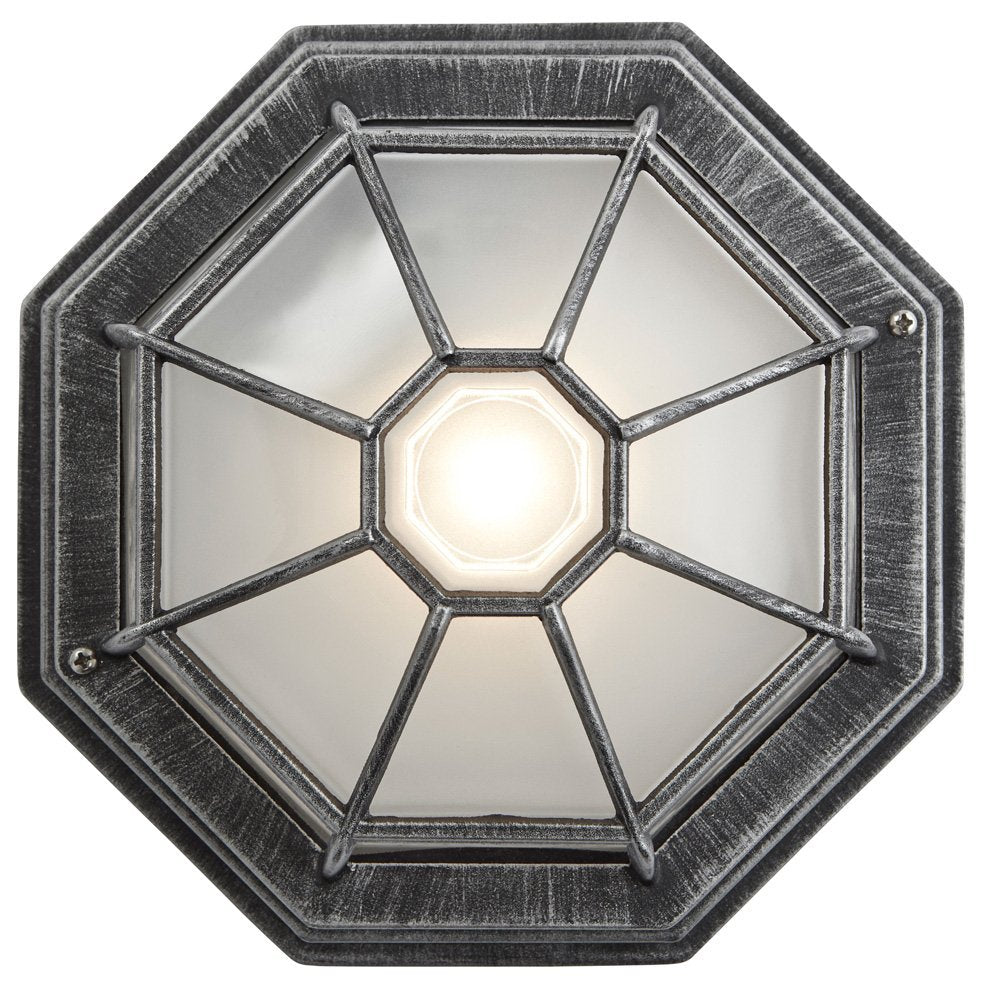 Traditional Hexagonal Black/Silver Flush Ceiling Porch Light Image 2