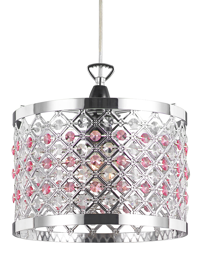 Modern Sparkly Ceiling Pendant Light Shade with Clear and Pink Beads Image 1