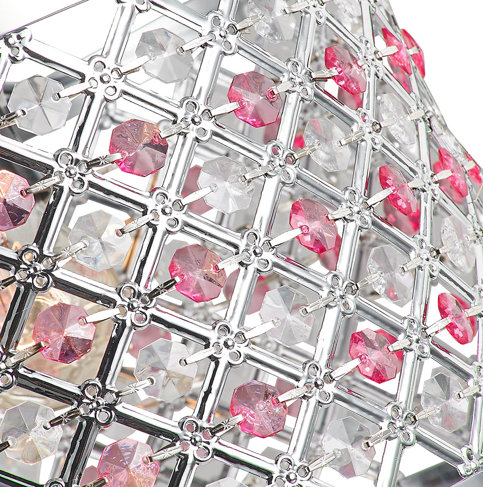 Modern Sparkly Ceiling Pendant Light Shade with Clear and Pink Beads Image 2