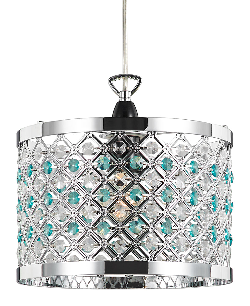 Modern Sparkly Ceiling Pendant Light Shade with Clear and Teal Beads Image 1